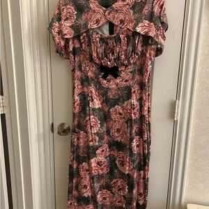 Pinup Couture Pink and Black Floral Midi Dress